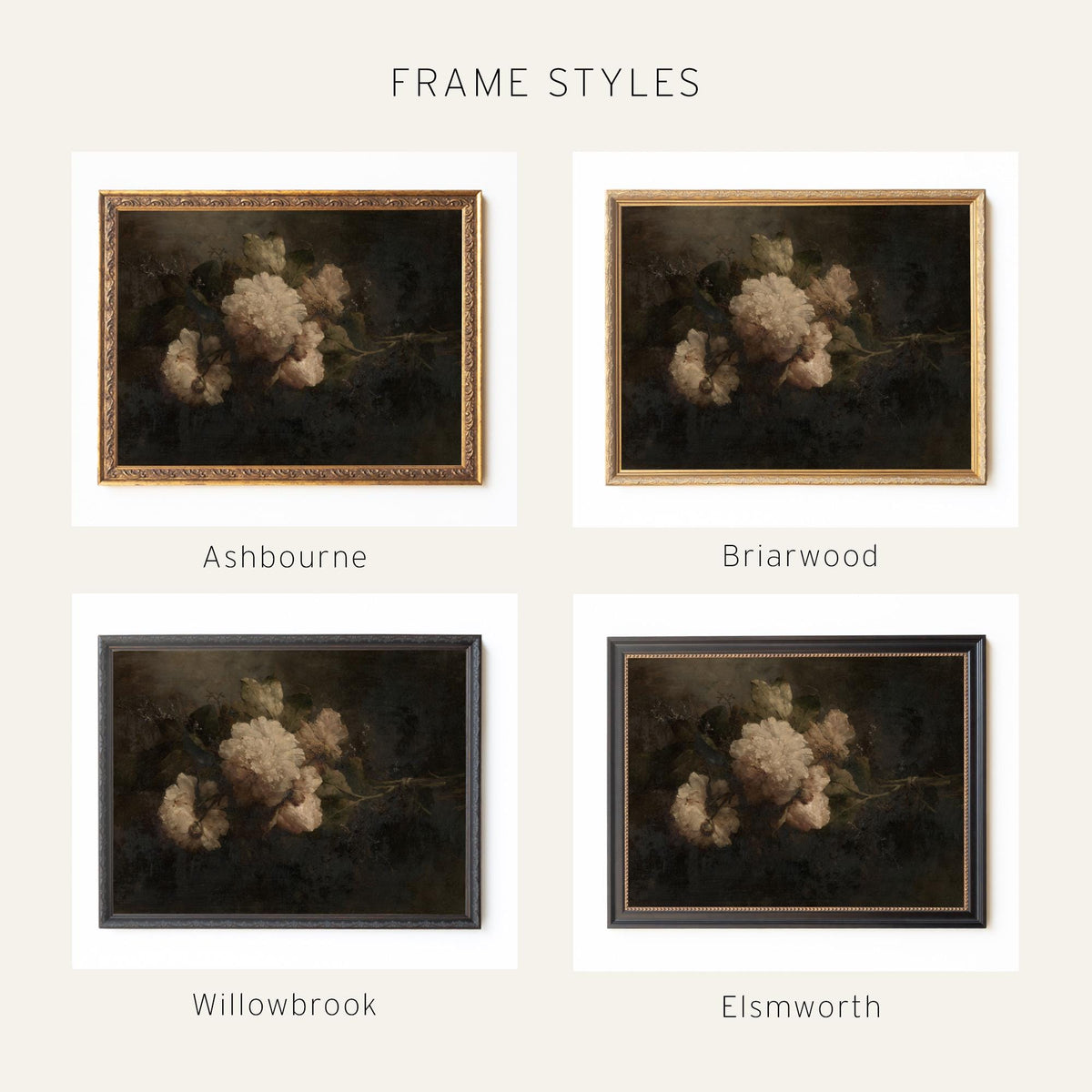 Moody Floral Wall Art | Framed Vintage Flower Painting | N121