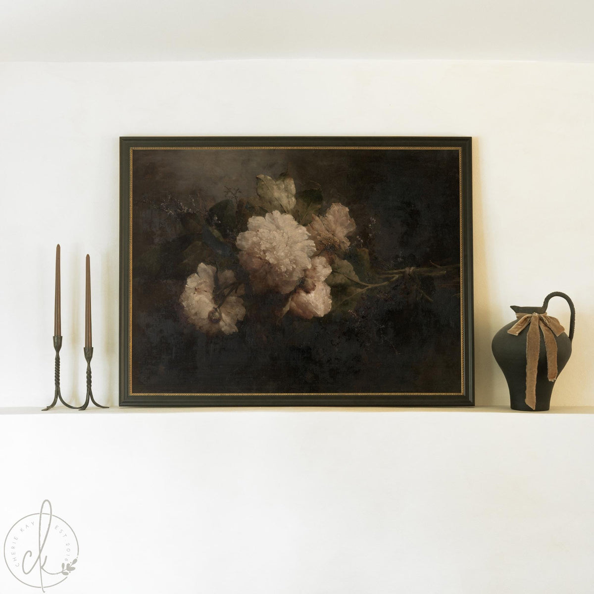 Moody Floral Wall Art | Framed Vintage Flower Painting | N121