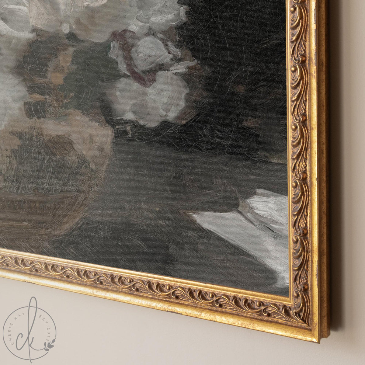 Moody Floral Painting | Framed Still Life Flower Art | Vintage Style Wall Decor | N124