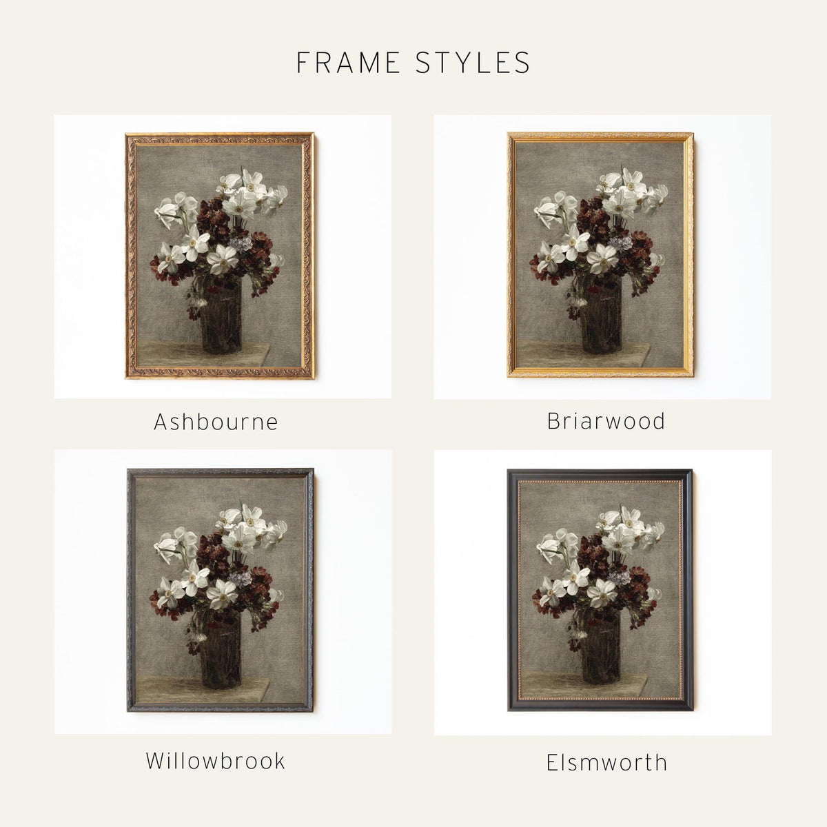 Vintage Floral Wall Art | Framed Flower Painting | N97