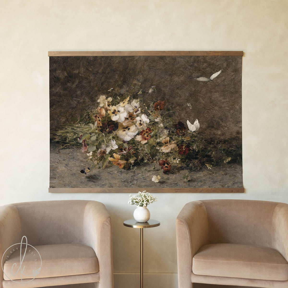 Floral Canvas Wall Art | Large Vintage Flower Painting | Botanical Still Life Decor | T115