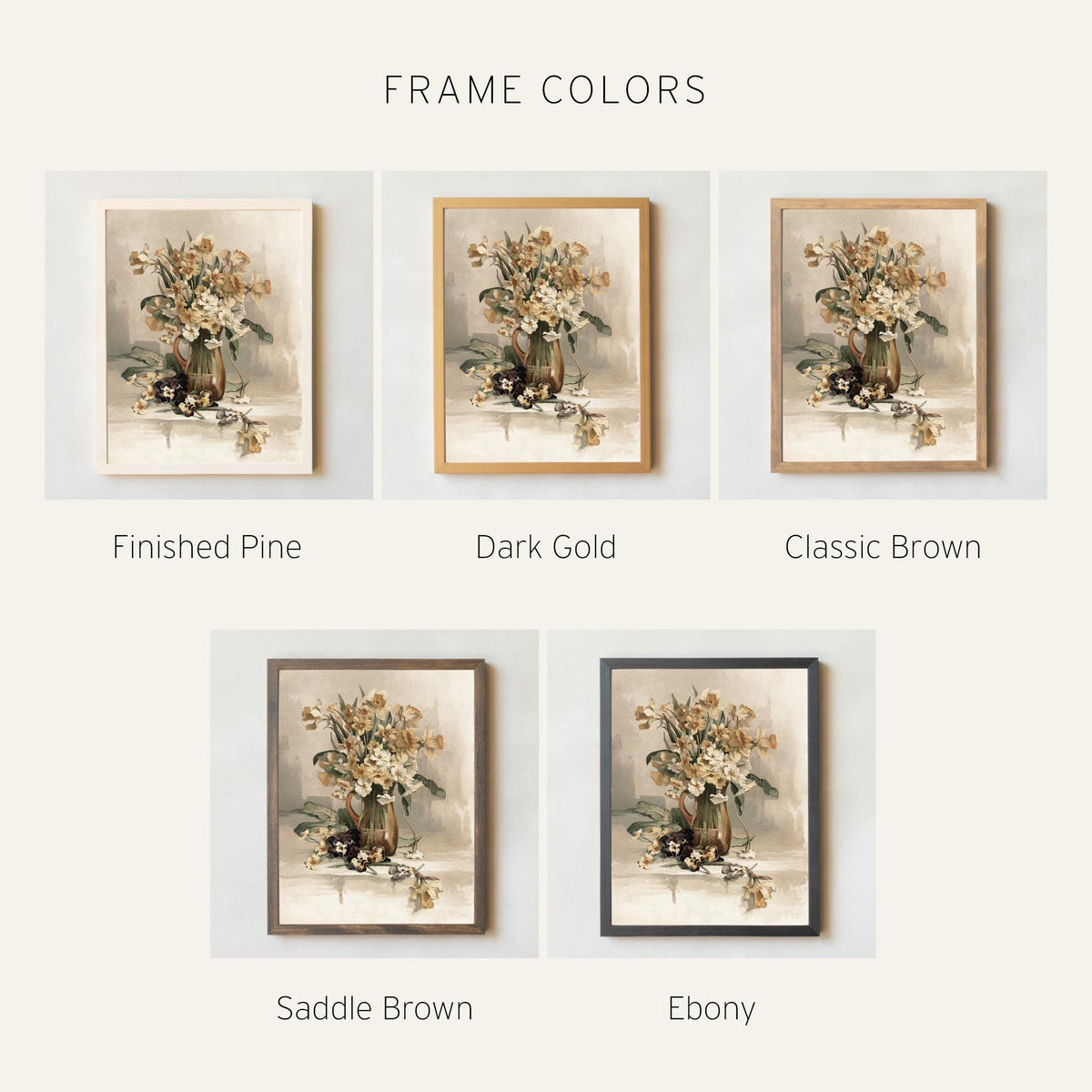 Large Floral Wall Decor | Vintage Flower Art Canvas | Framed Botanical Wall Art | N199