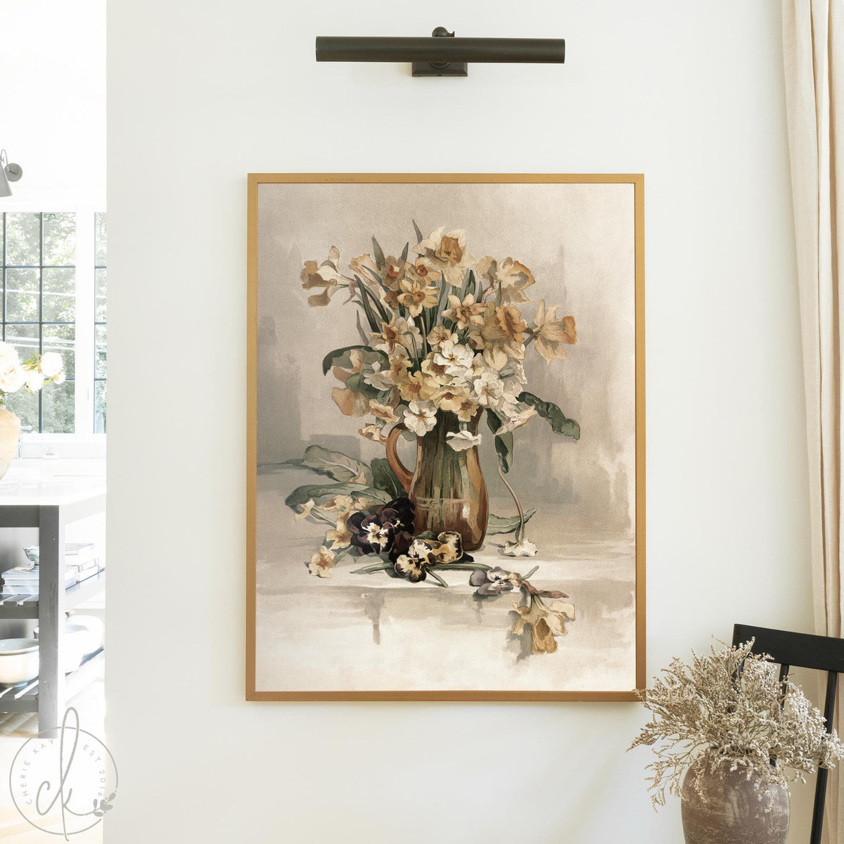 Large Floral Wall Decor | Vintage Flower Art Canvas | Framed Botanical Wall Art | N199