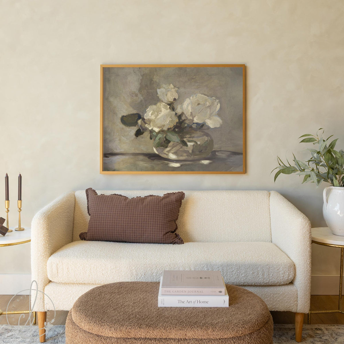 White Flower Wall Art | Framed Floral Painting on Canvas | N195