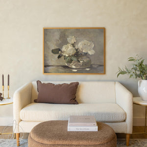 White Flower Wall Art | Framed Floral Painting on Canvas | N195