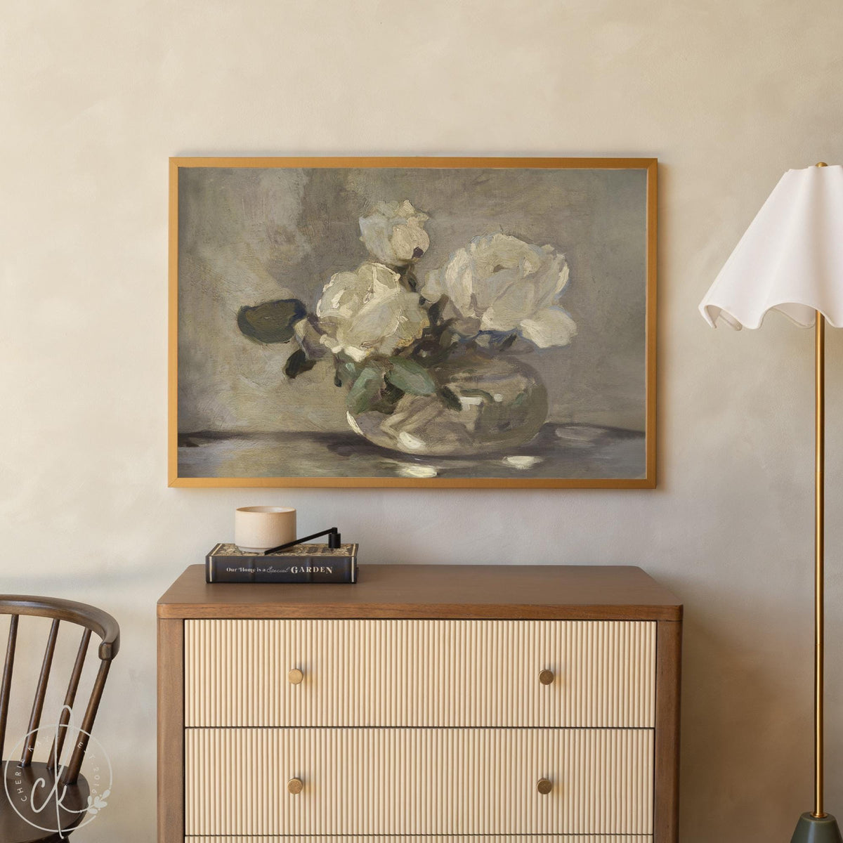 White Flower Wall Art | Framed Floral Painting on Canvas | N195