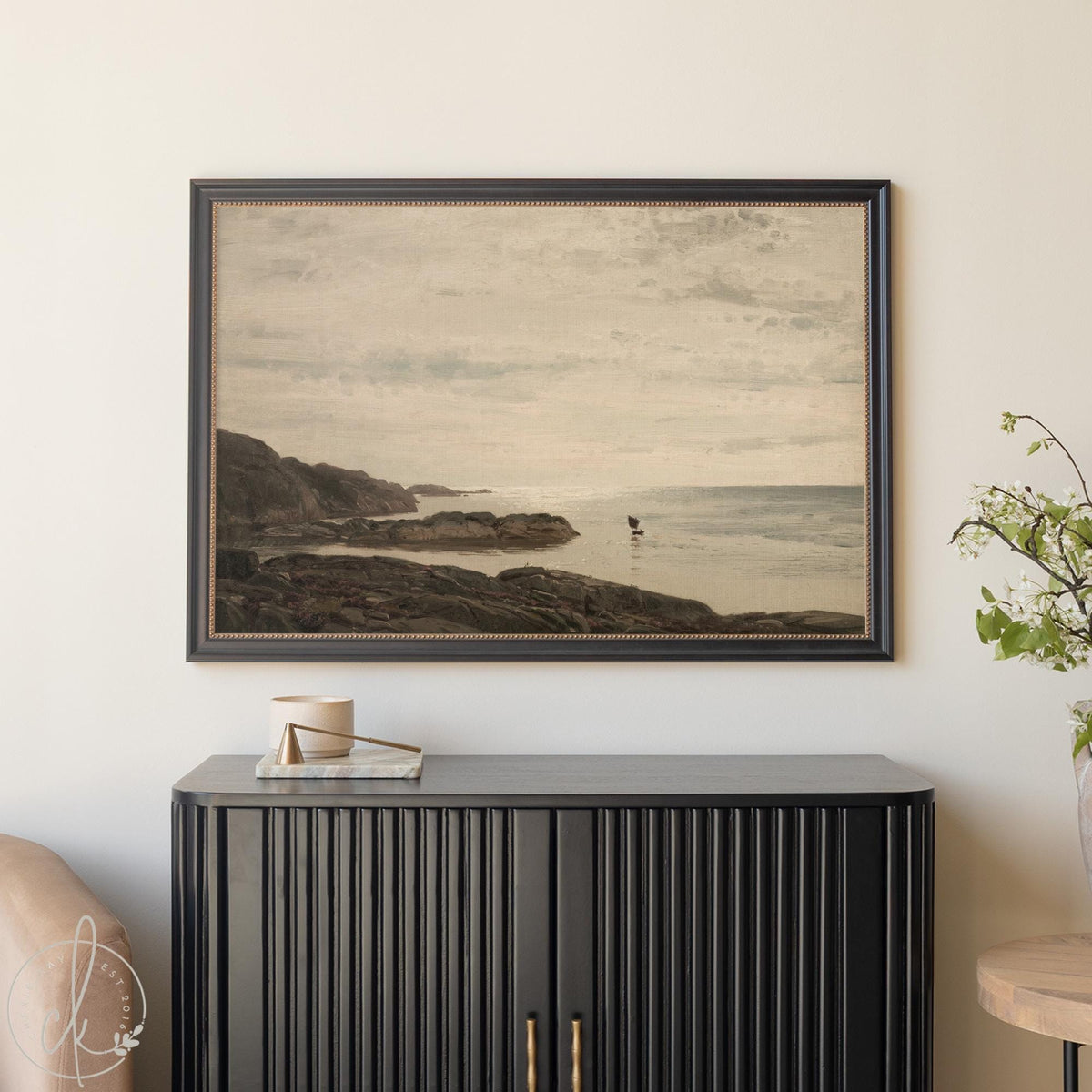 Coastal Landscape Painting | Framed Seascape Wall Art | Neutral Ocean Decor | N16