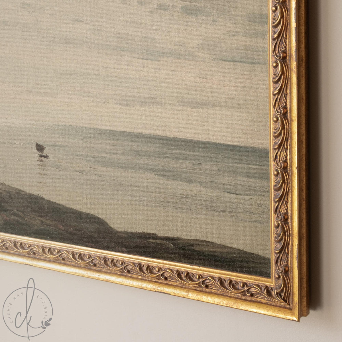 Coastal Landscape Painting | Framed Seascape Wall Art | Neutral Ocean Decor | N16