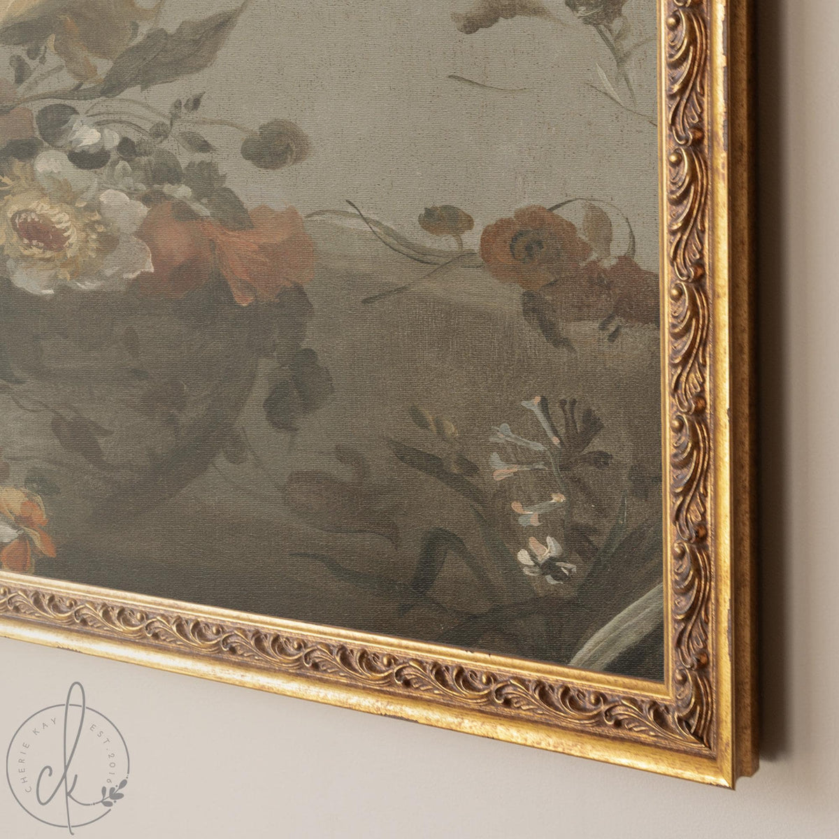 Large Floral Wall Art | Vintage Oil Painting Style | Ornate Gold Framed Canvas | N209