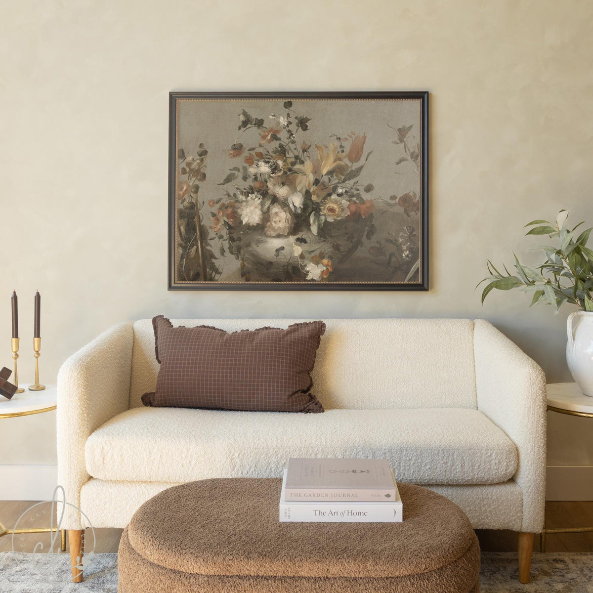 Large Floral Wall Art | Vintage Oil Painting Style | Ornate Gold Framed Canvas | N209