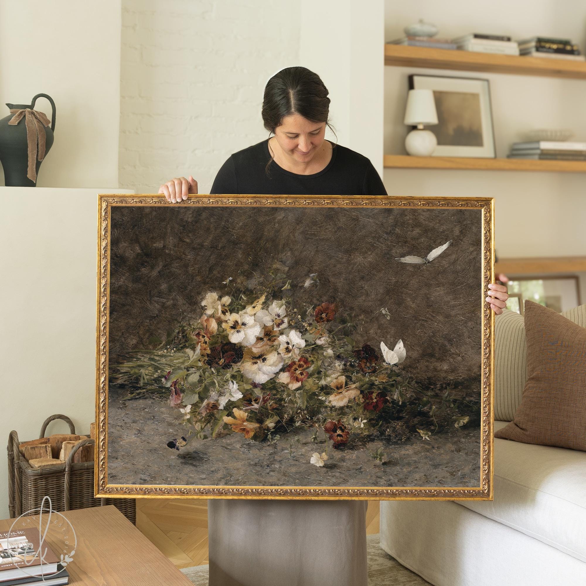 Vintage Framed Flower Painting in Gold Frame