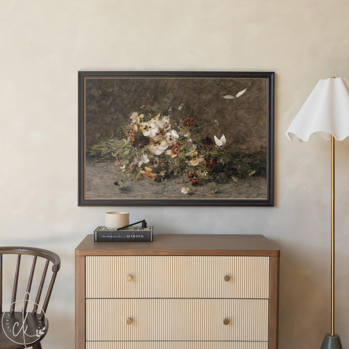 Framed Flower Painting | Large Vintage Floral Wall Art in Gold Frame | N98