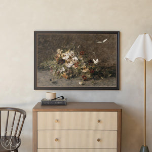 Framed Flower Painting | Large Vintage Floral Wall Art in Gold Frame | N98