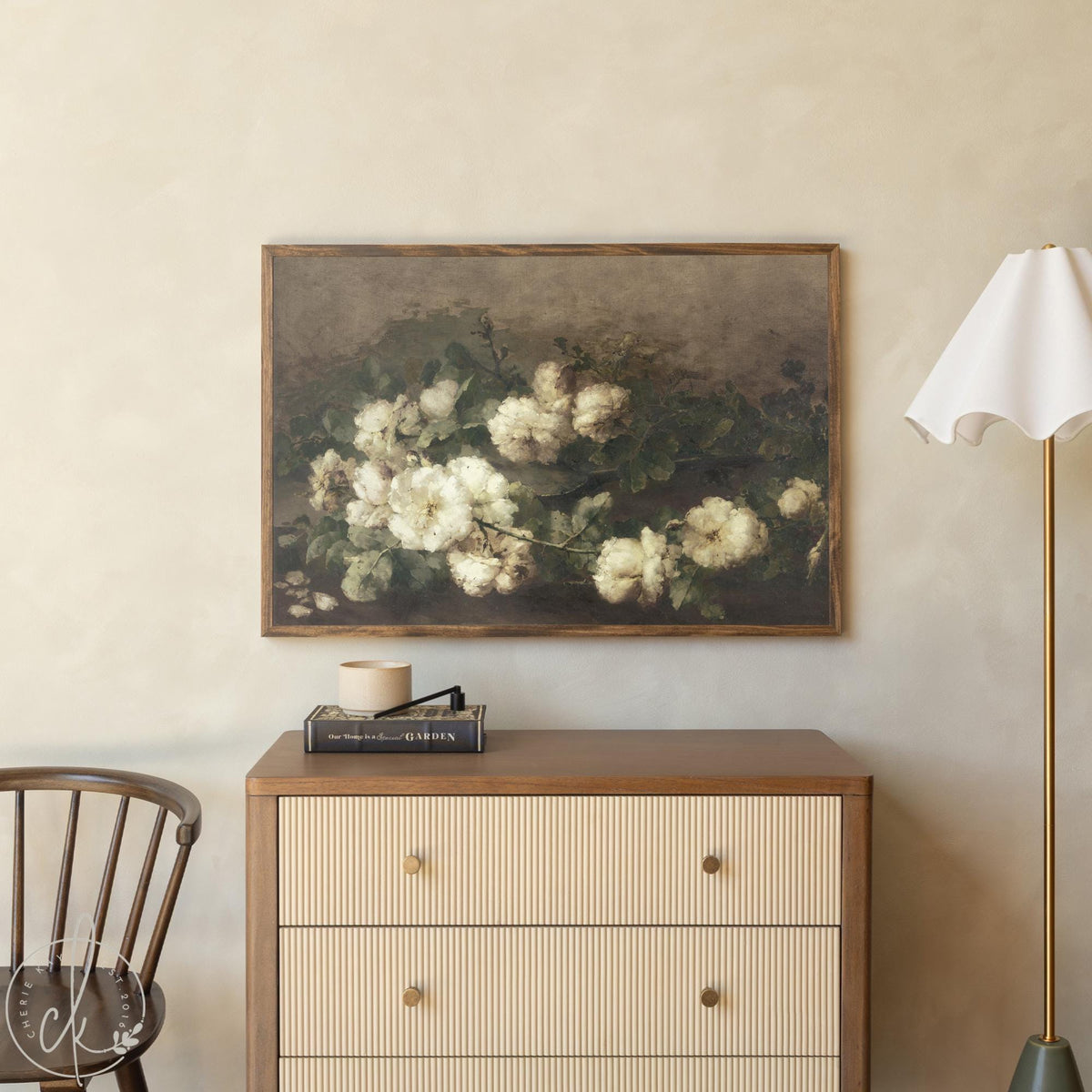 White Flower Painting | Vintage Floral Wall Art | N2