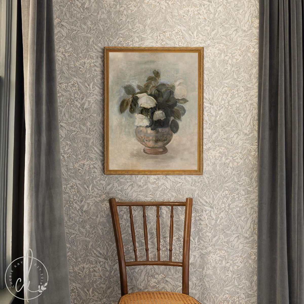 White Rose Bouquet Painting | Antique Floral Wall Art | N80