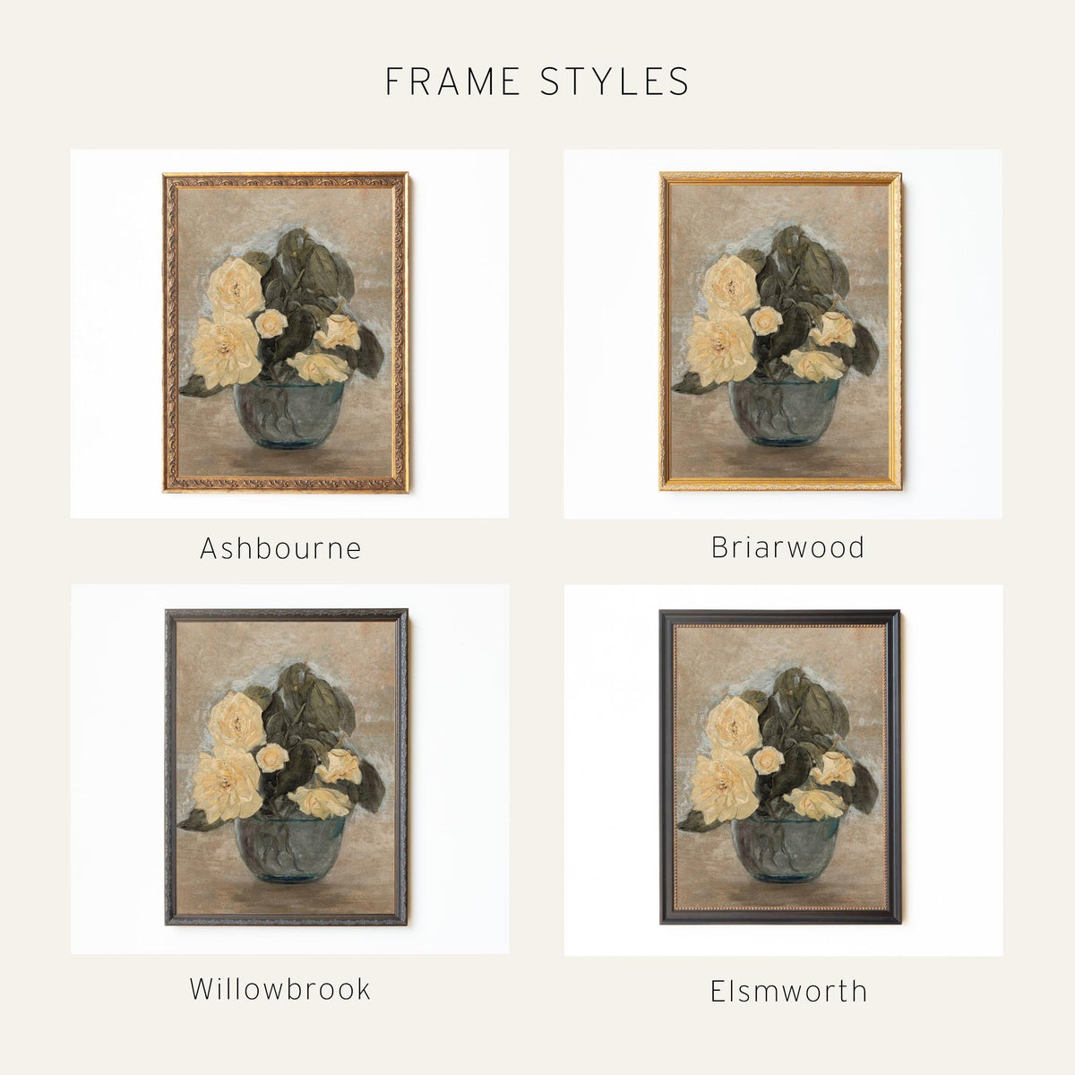 Vintage Flower Painting | Framed Antique Rose Art | N242