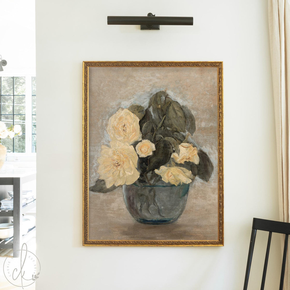 Vintage Flower Painting | Framed Antique Rose Art | N242