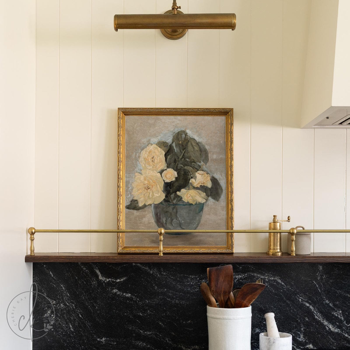 Vintage Flower Painting | Framed Antique Rose Art | N242