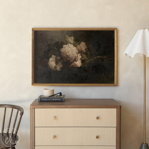 Moody Floral Wall Art | Framed Vintage Flower Painting | N121