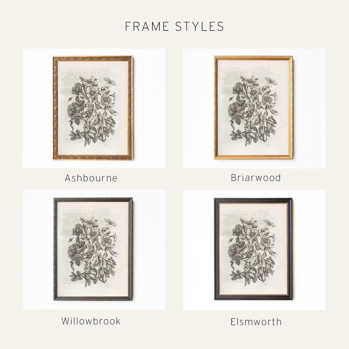 Vintage Flower Print | Framed Botanical Wall Art | N109