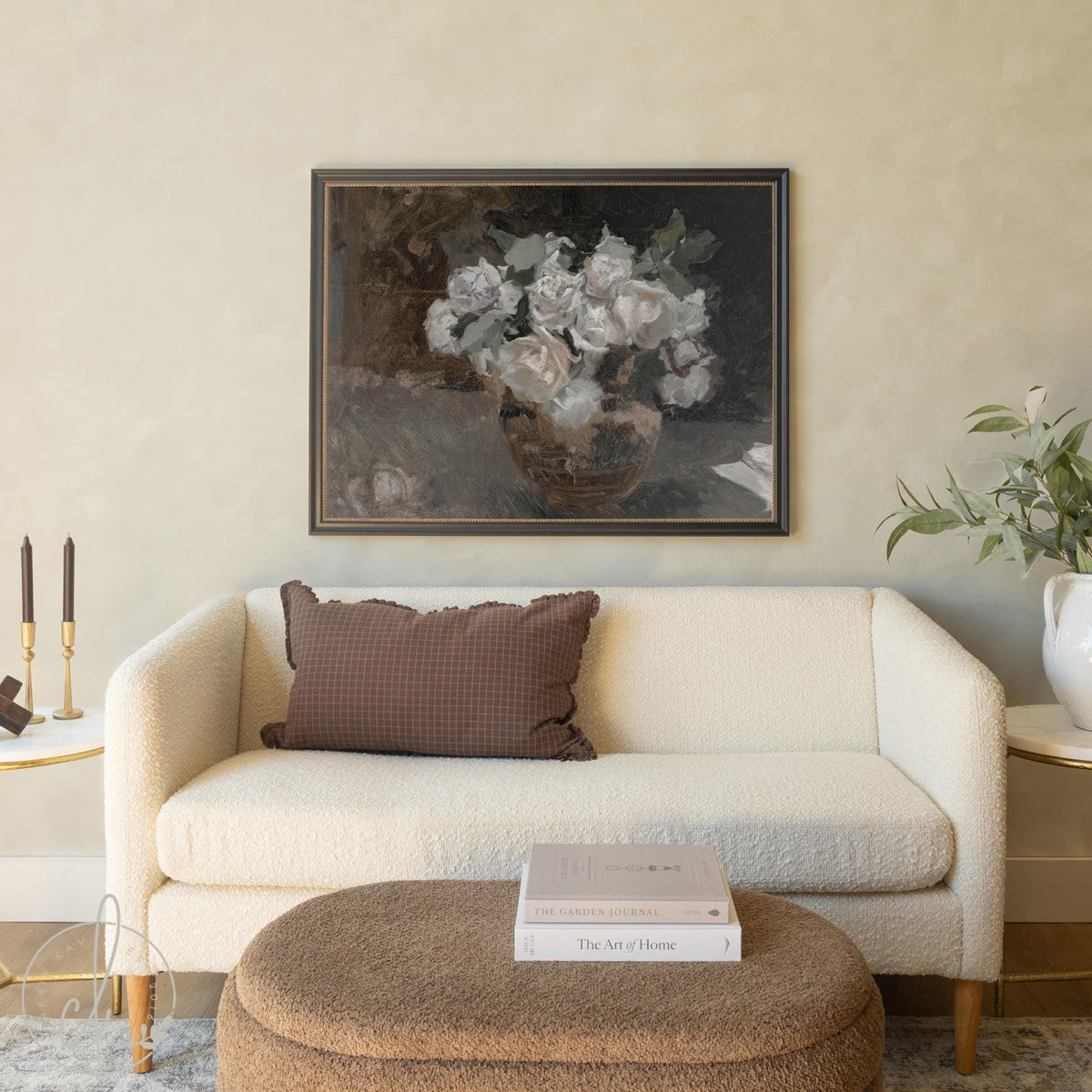 Moody Floral Painting | Framed Still Life Flower Art | Vintage Style Wall Decor | N124