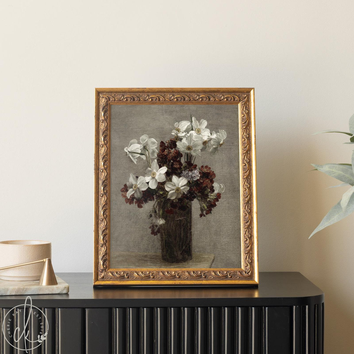 Vintage Floral Wall Art | Framed Flower Painting | N97