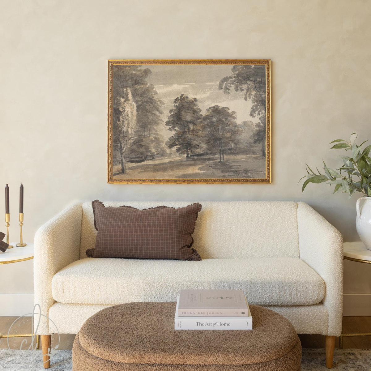 Moody Landscape Wall Art | Large Framed Woodland Canvas Print | Neutral Living Room Decor | N21