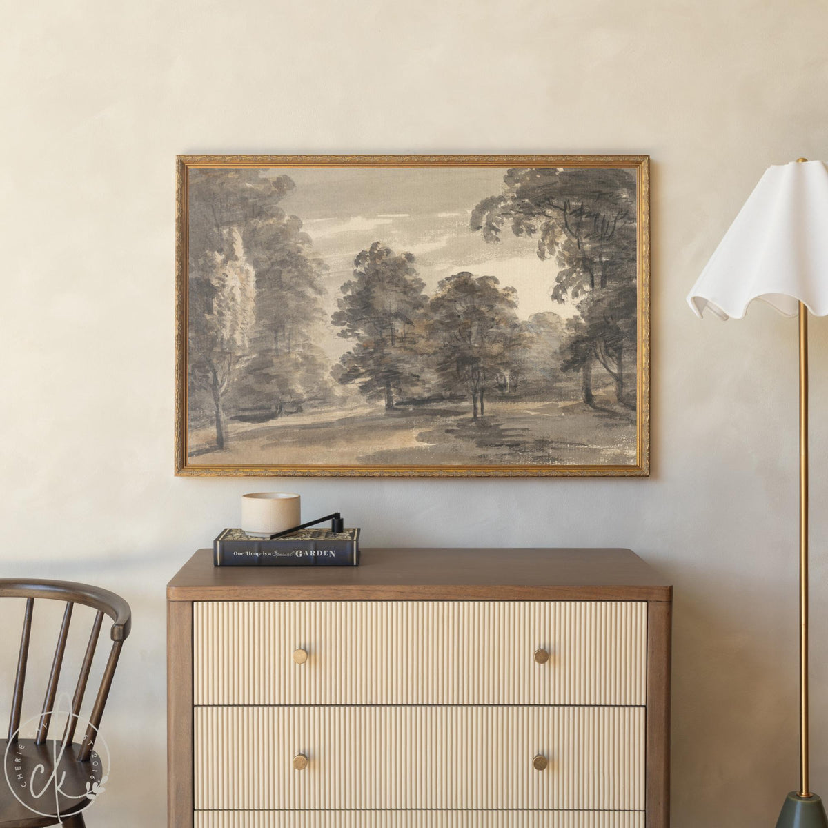 Moody Landscape Wall Art | Large Framed Woodland Canvas Print | Neutral Living Room Decor | N21