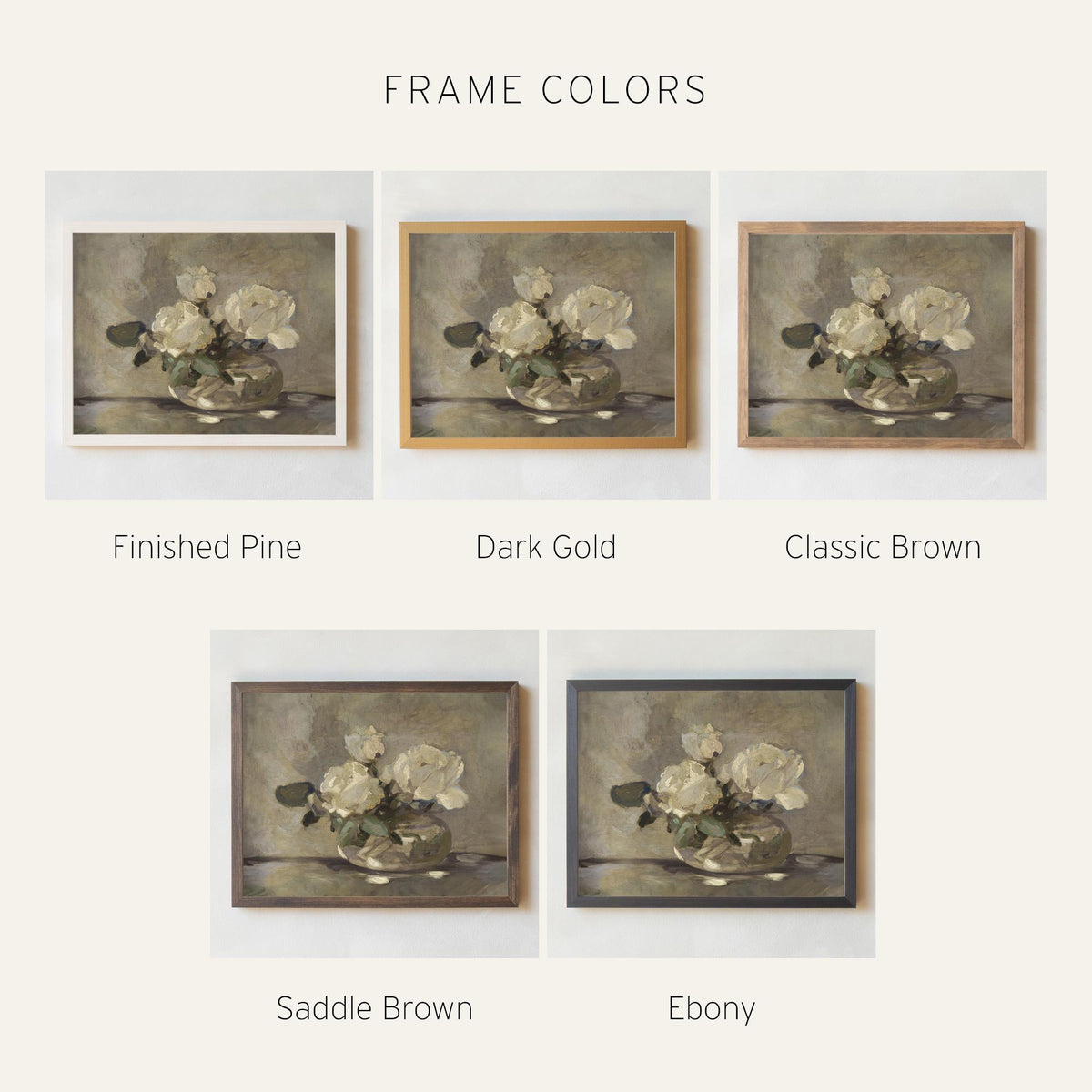 White Flower Wall Art | Framed Floral Painting on Canvas | N195