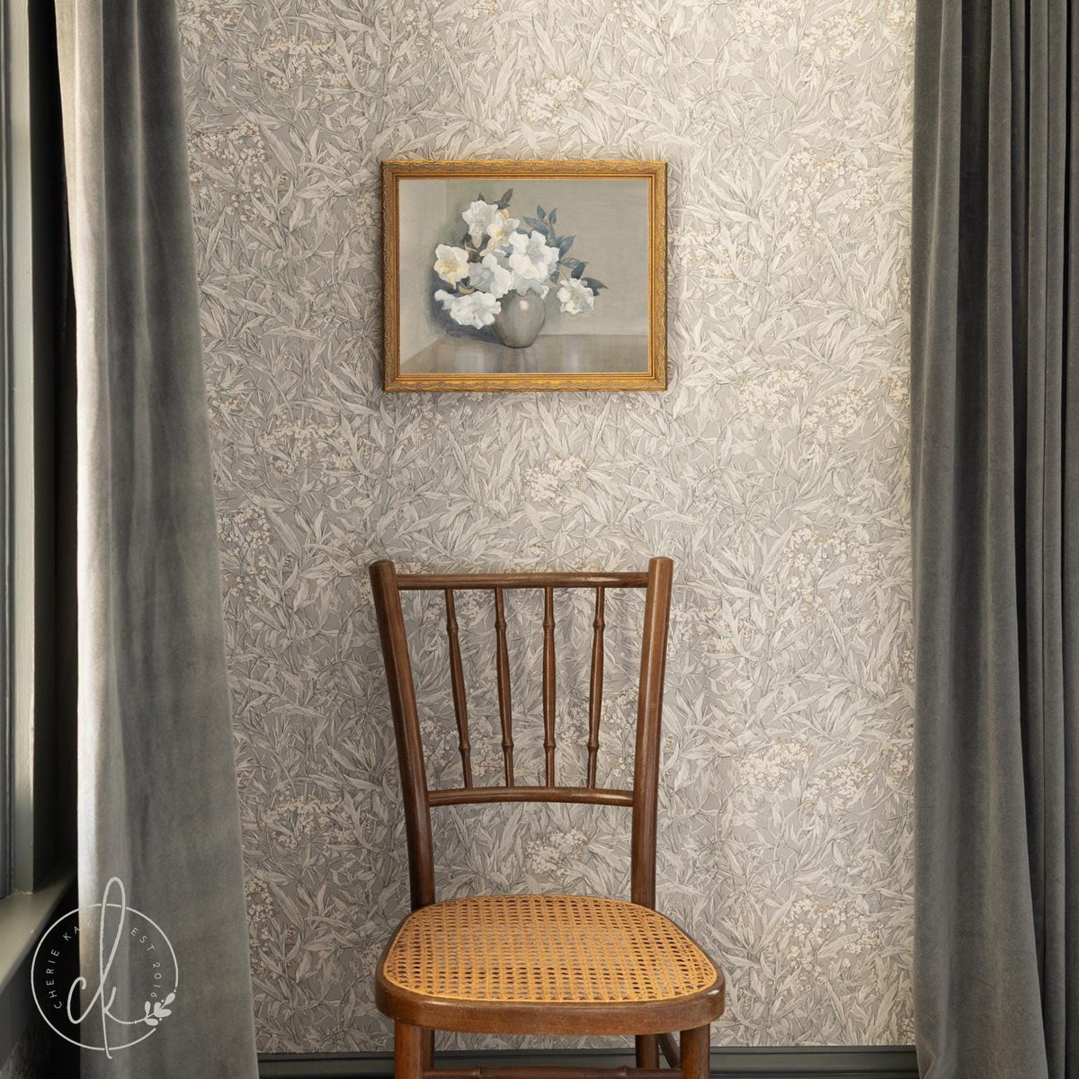 Vintage Floral Wall Art | Framed White Flower Painting | N245