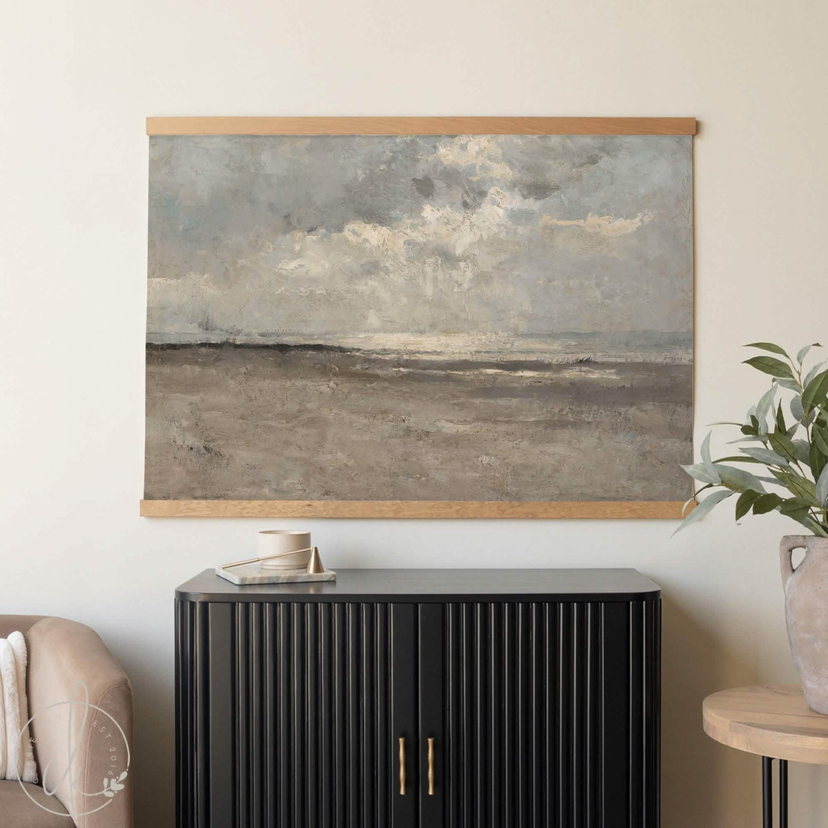 Ocean Landscape Wall Art | Large Coastal Canvas with Isaiah 43:2 | Neutral Living Room Wall Decor | T70