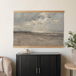 Ocean Landscape Wall Art | Large Coastal Canvas with Isaiah 43:2 | Neutral Living Room Wall Decor | T70