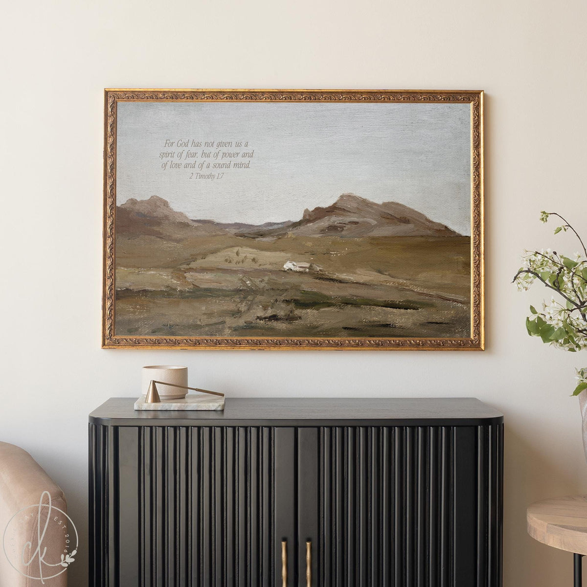 Large Scripture Wall Art | 2 Timothy 1:7 Framed Canvas | Christian Mountain Landscape Decor | N29