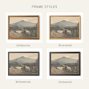 Vintage Mountain Painting | Framed Landscape Wall Art | Gold Frame Home Decor | N33