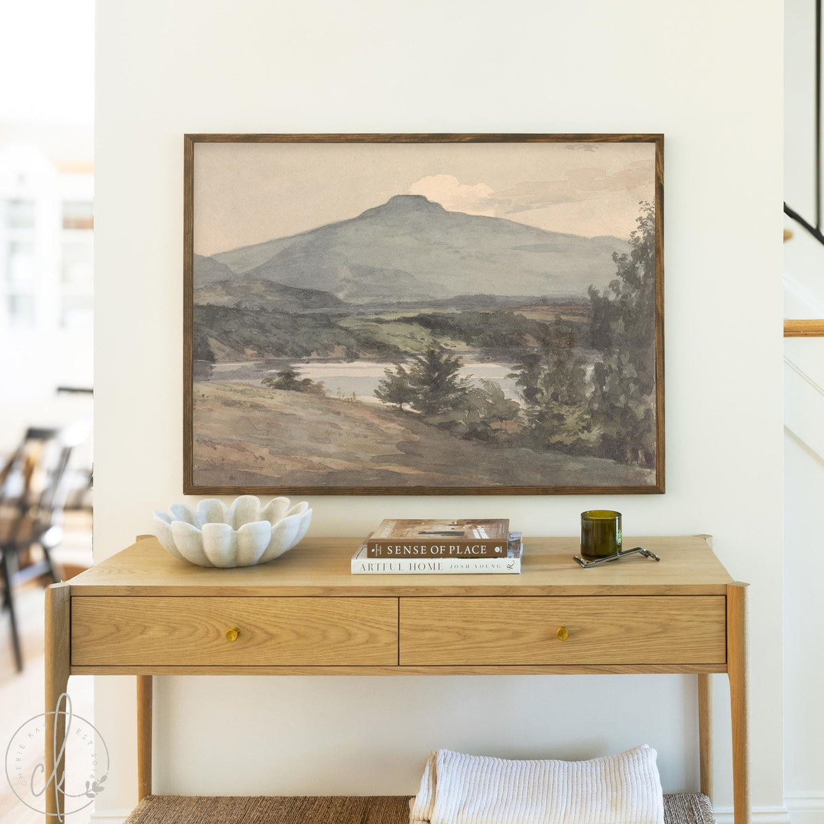 Vintage Mountain Art | Framed Landscape Wall Art | Neutral Living Room Decor | N33