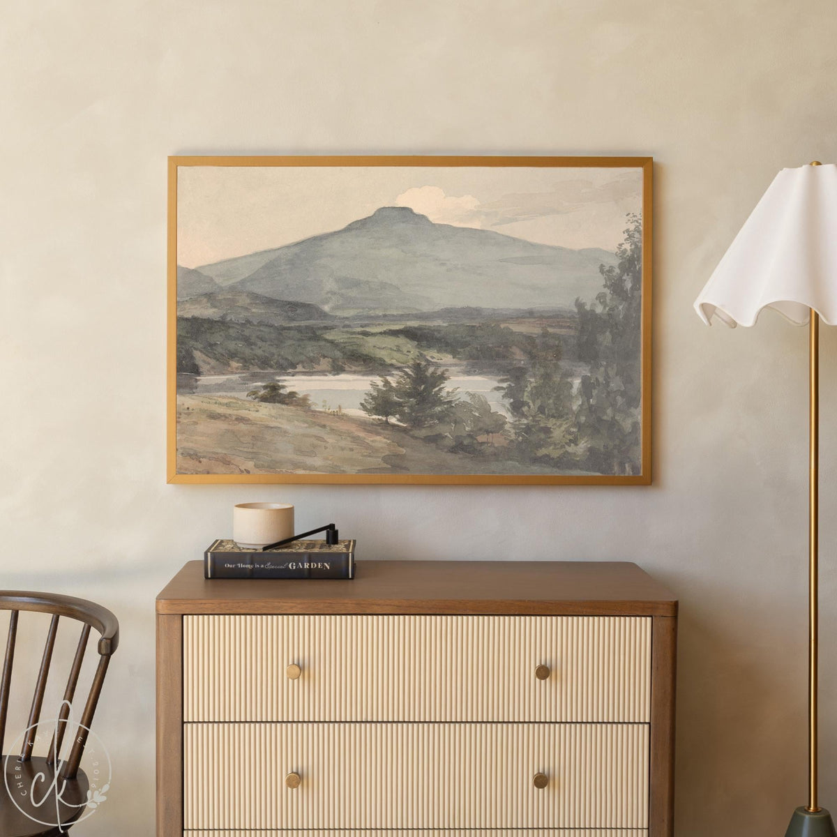 Vintage Mountain Art | Framed Landscape Wall Art | Neutral Living Room Decor | N33