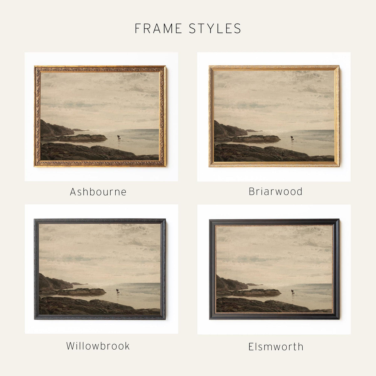 Coastal Landscape Painting | Framed Seascape Wall Art | Neutral Ocean Decor | N16