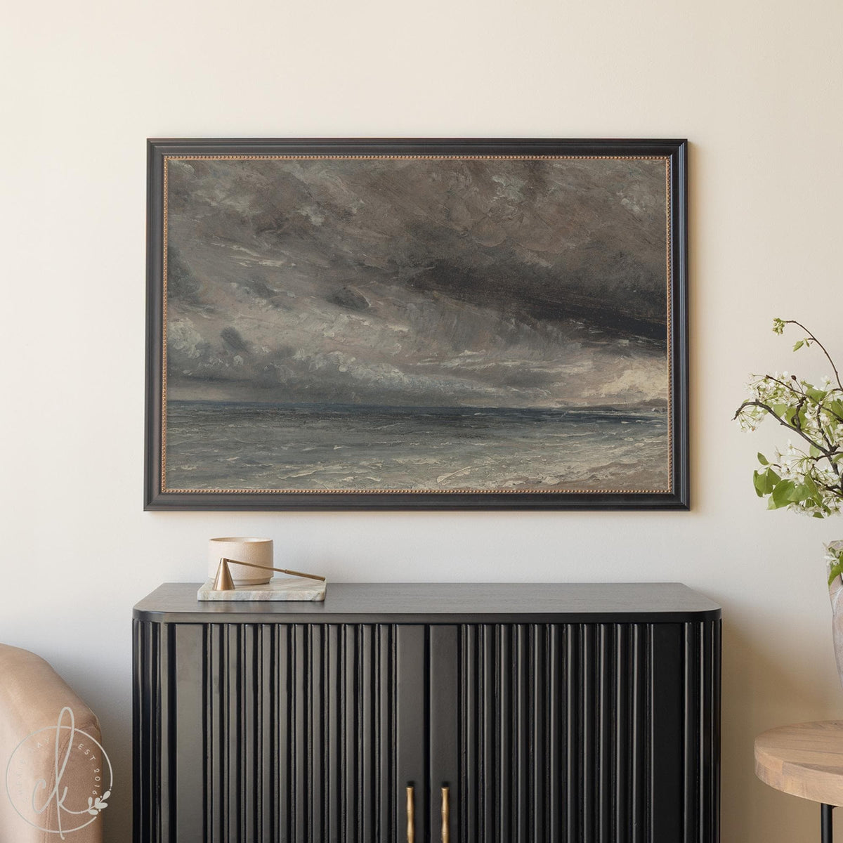 Stormy Ocean Painting | Large Coastal Wall Art | Framed Seascape for Living Room | N18