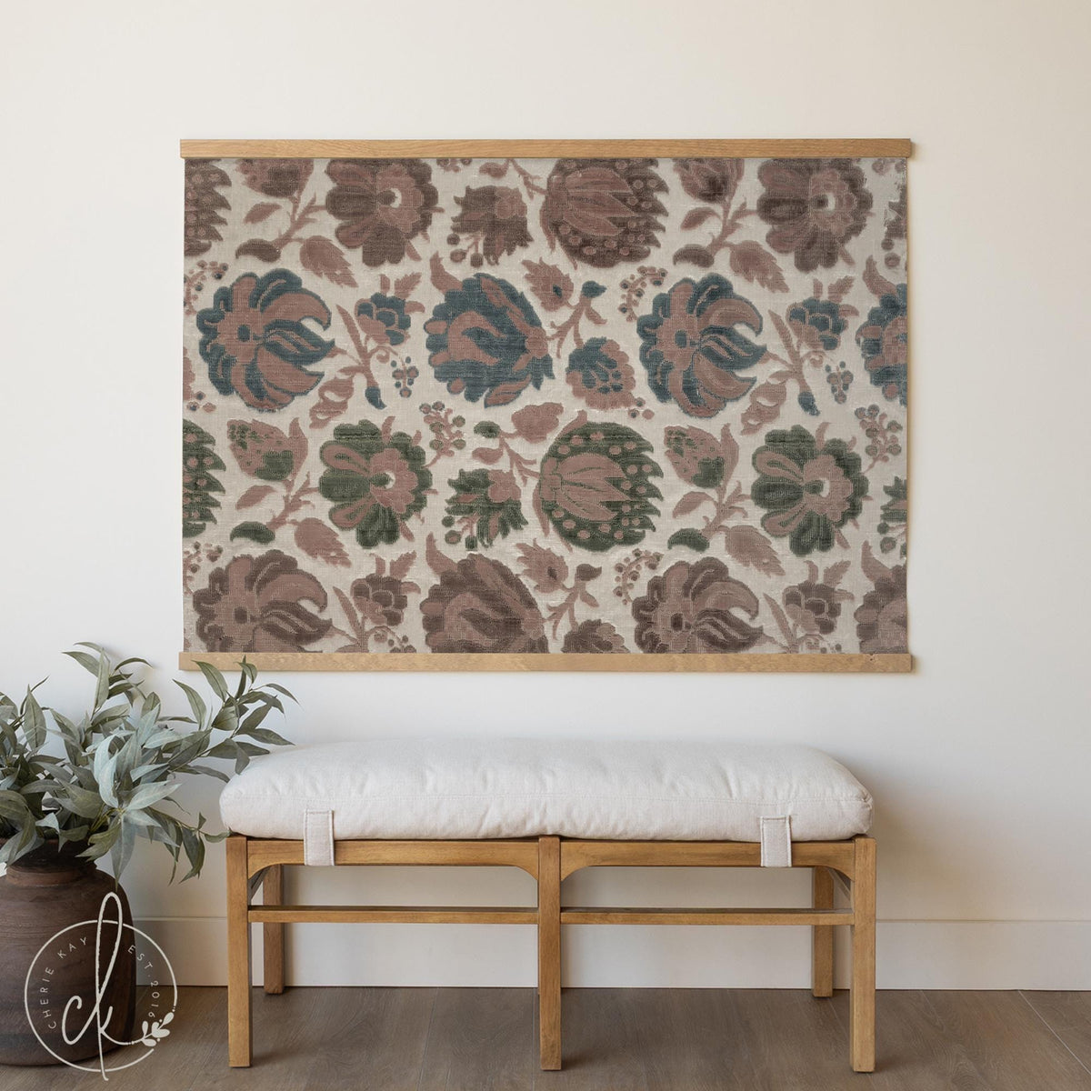 Vintage Floral Art | Large Canvas Fabric Wall Hanging | Botanical Textile Home Decor | T123