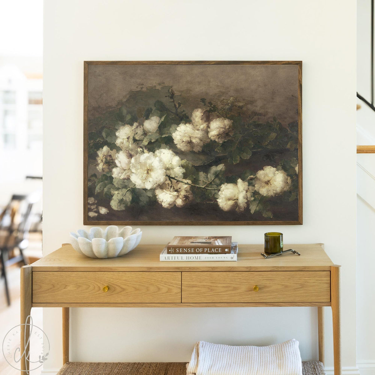 White Flower Painting | Vintage Floral Wall Art | N2