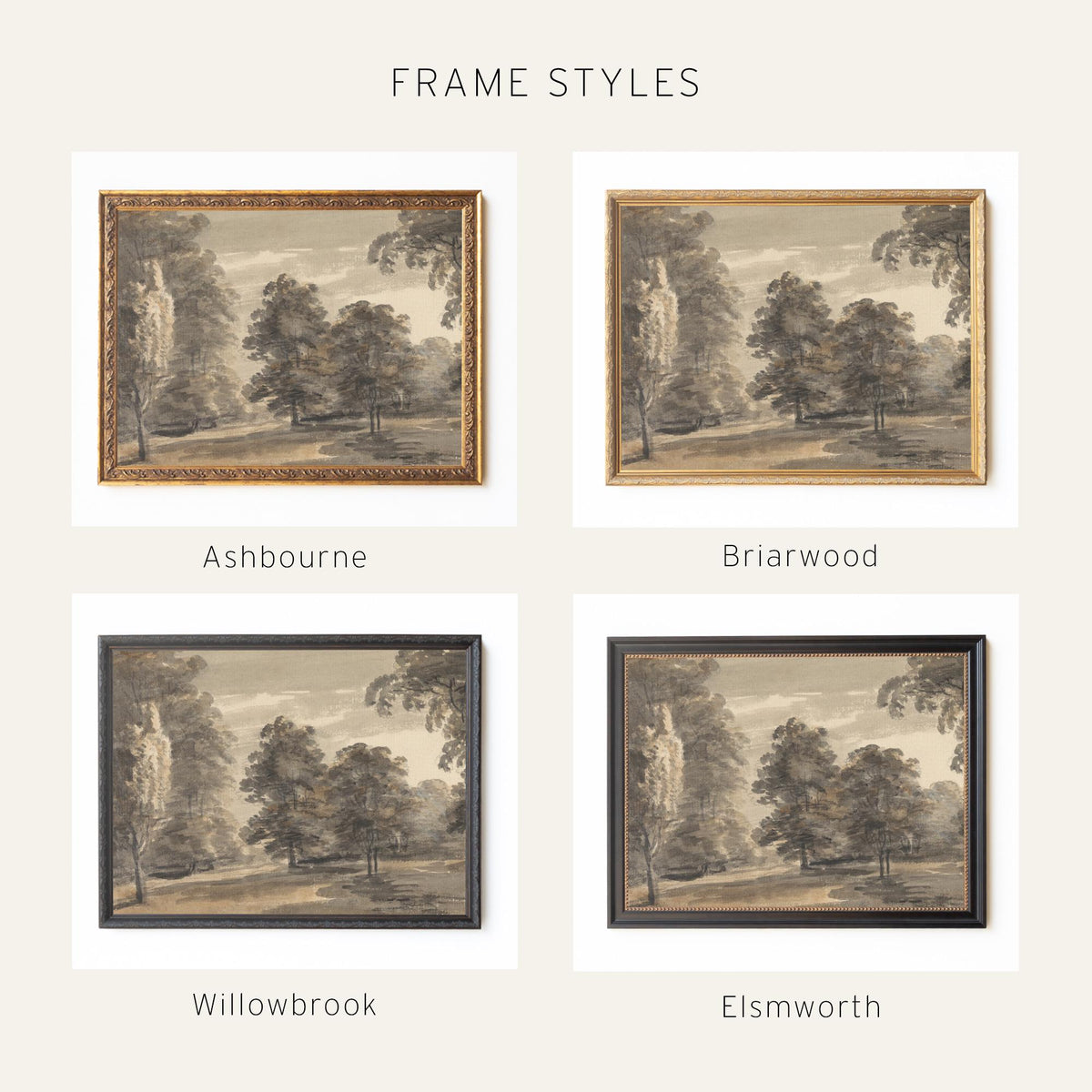 Moody Landscape Wall Art | Large Framed Woodland Canvas Print | Neutral Living Room Decor | N21