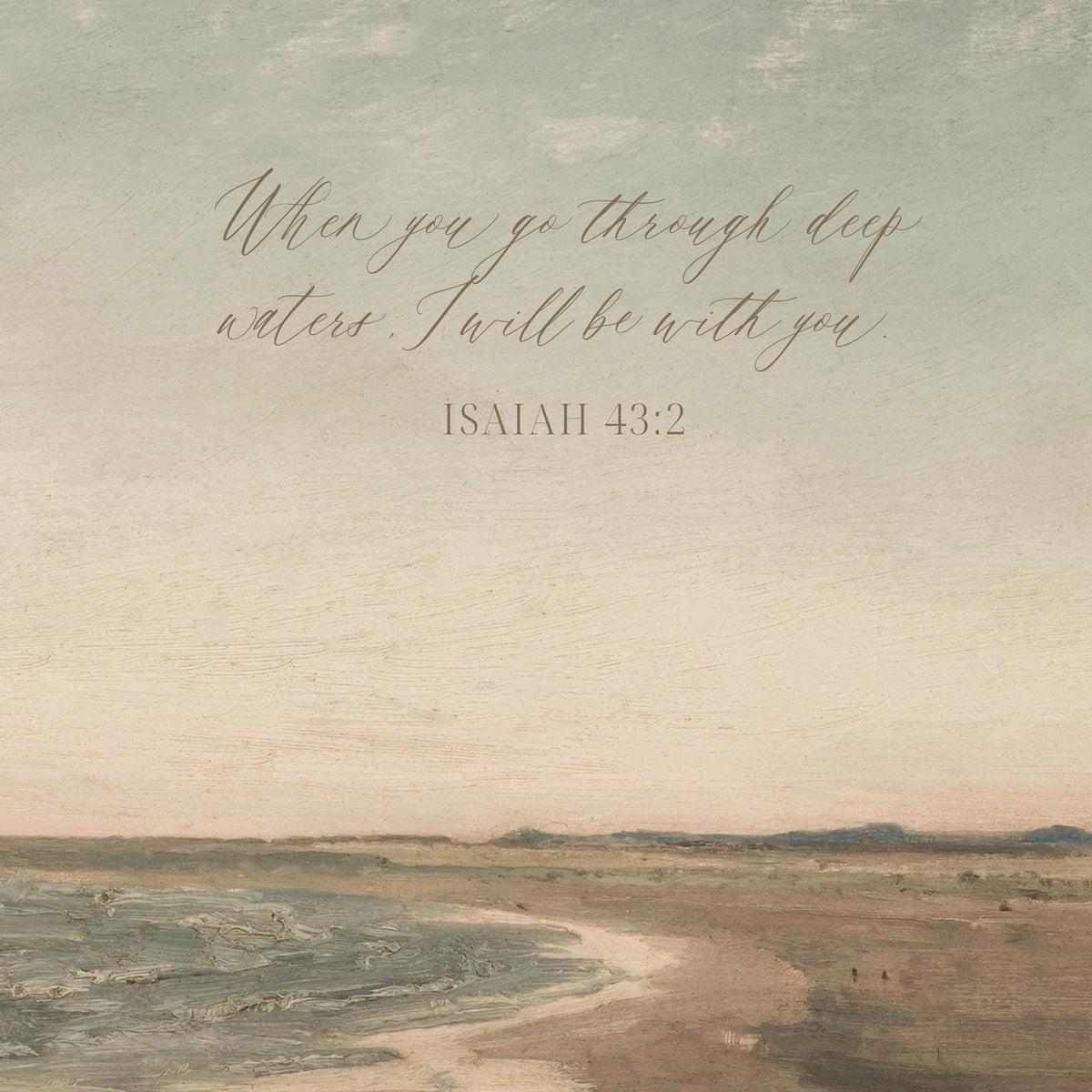 Beach Landscape Painting | Isaiah 43:2 Scripture Wall Art | N20
