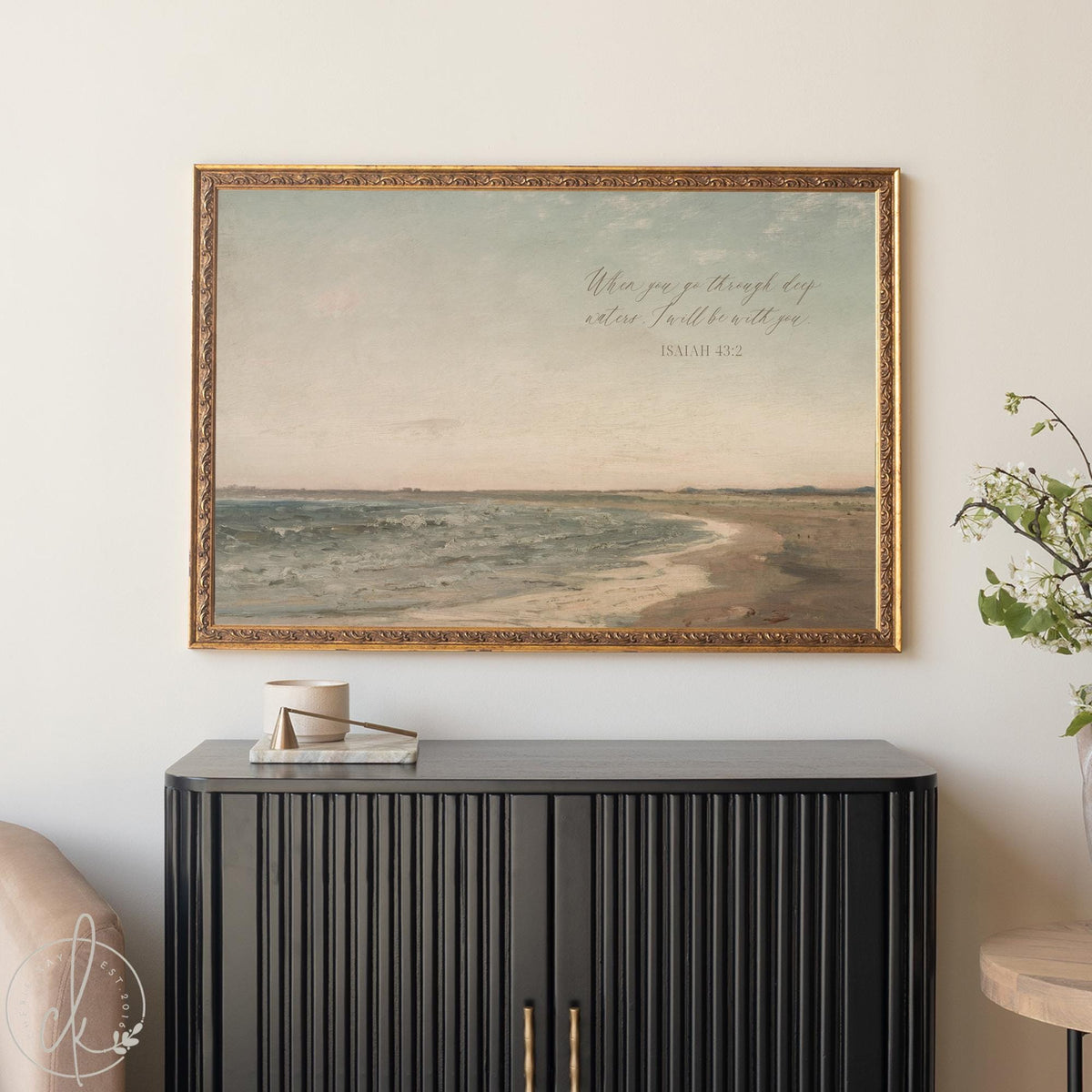 Beach Landscape Painting | Isaiah 43:2 Scripture Wall Art | N20