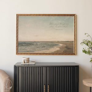 Beach Landscape Painting | Isaiah 43:2 Scripture Wall Art | N20