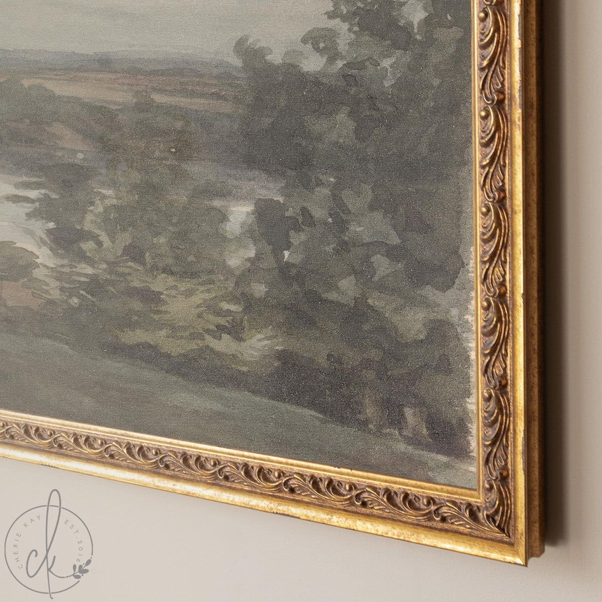 Vintage Mountain Painting | Framed Landscape Wall Art | Gold Frame Home Decor | N33