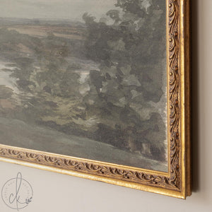 Vintage Mountain Painting | Framed Landscape Wall Art | Gold Frame Home Decor | N33