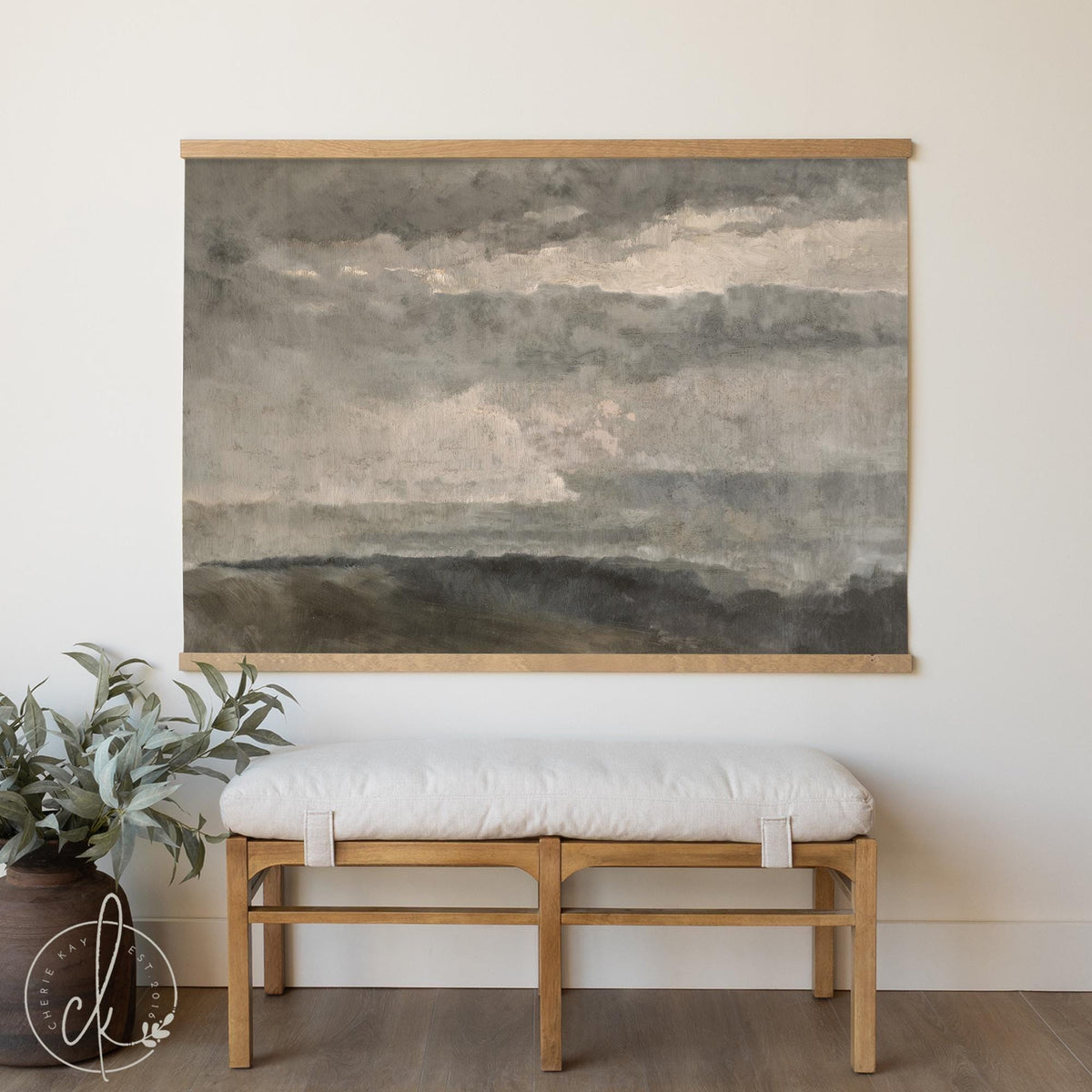 Moody Landscape Art | Psalm 107:29 Scripture Tapestry | Ocean Wall Art | T118