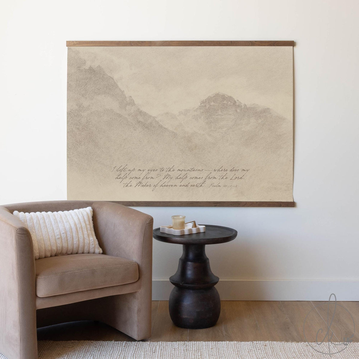 Christian Canvas Wall Art | Psalm 121 Mountain Landscape | Large Scripture Tapestry | T121