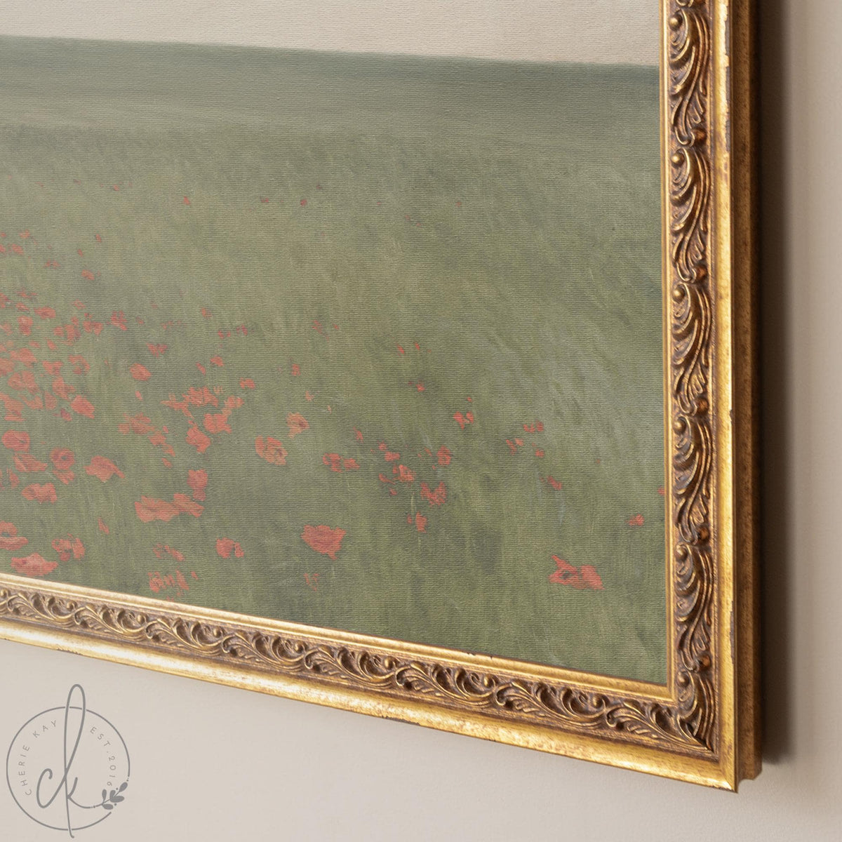 Poppy Field Painting | Large Wall Art | Vintage Landscape Art | N39