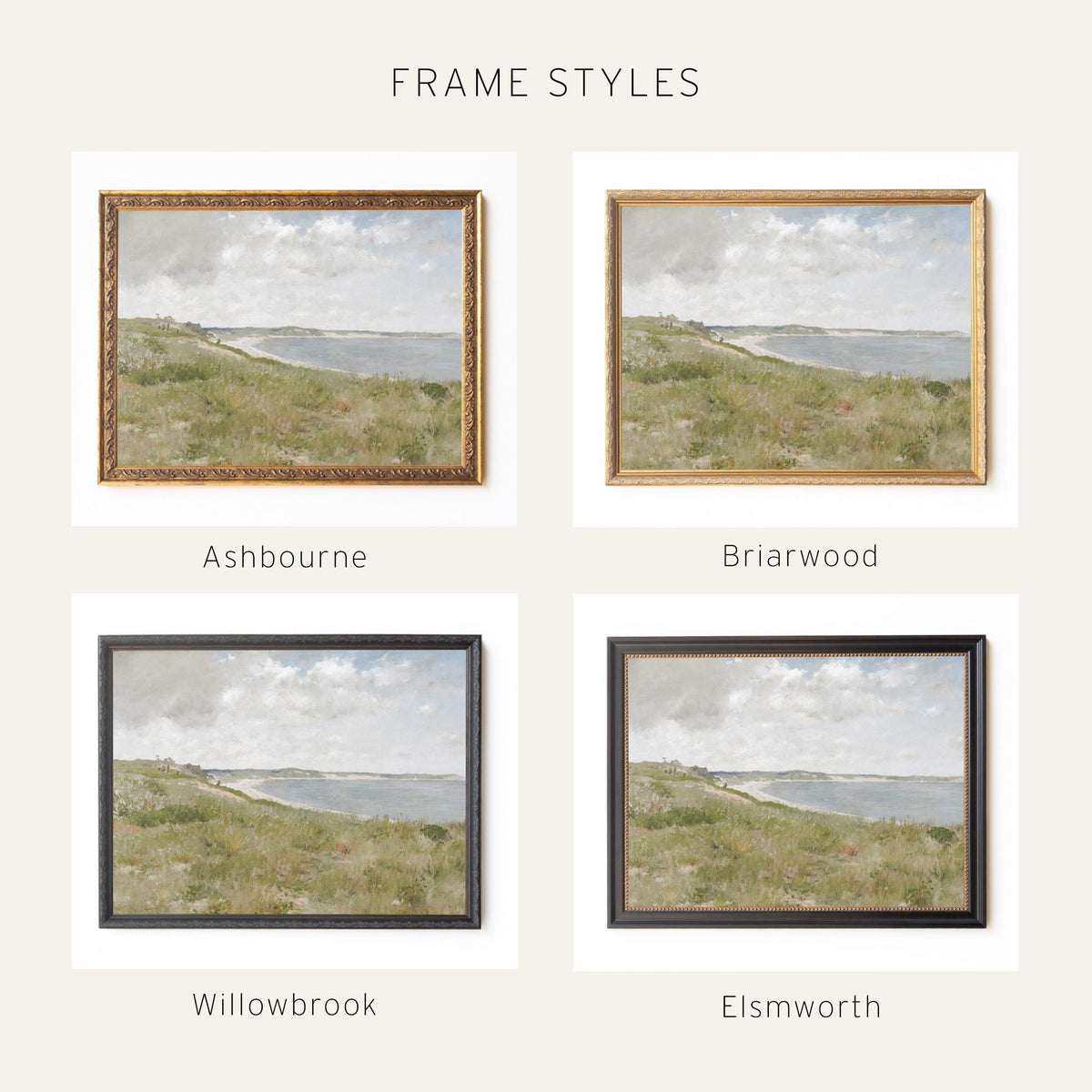 Vintage Coastal Wall Art | Framed Gold Seaside Painting | Impressionist Landscape | N31